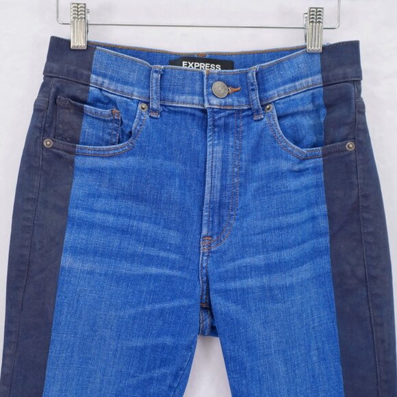 Express Grip Tape Striped Blue Denim Jeans Ankle Legging High Rise -6R- 27 / 28 - Picture 2 of 7